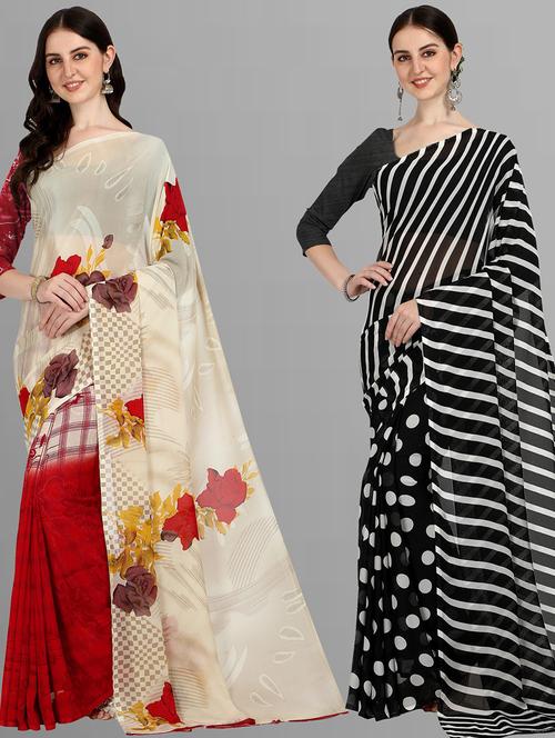 pack of 2 printed casual wear sarees - 21435065 - Very Small Image - 1