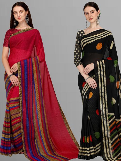 pack of 2 printed casual wear sarees - 21435075 - Very Small Image - 1