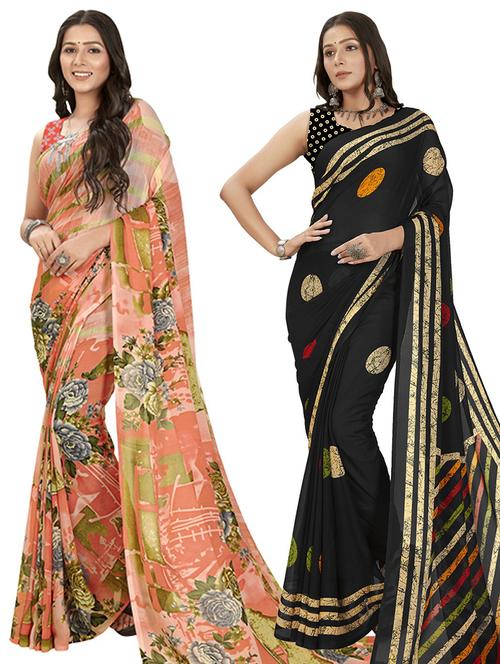 pack of 2 printed casual wear sarees - 21435078 - Very Small Image - 1