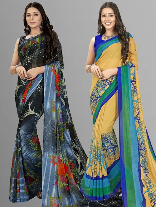 pack of 2 printed casual wear sarees - 21435104 - Very Small Image - 1