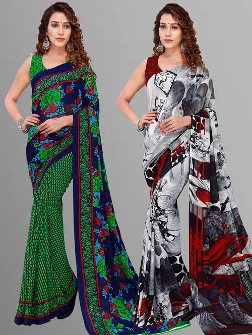 pack of 2 printed casual wear sarees - 21435107 - Very Small Image - 1