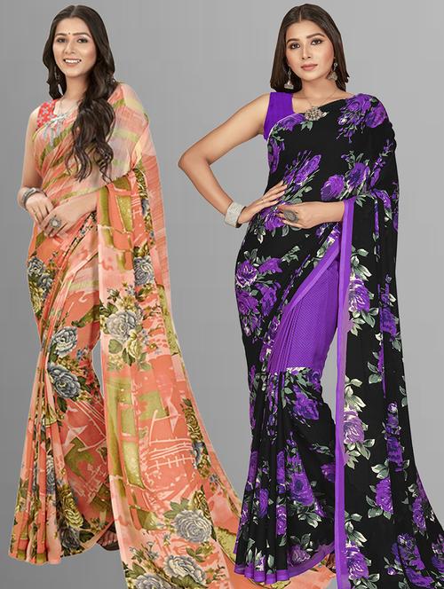 pack of 2 printed casual wear sarees - 21435119 - Very Small Image - 1