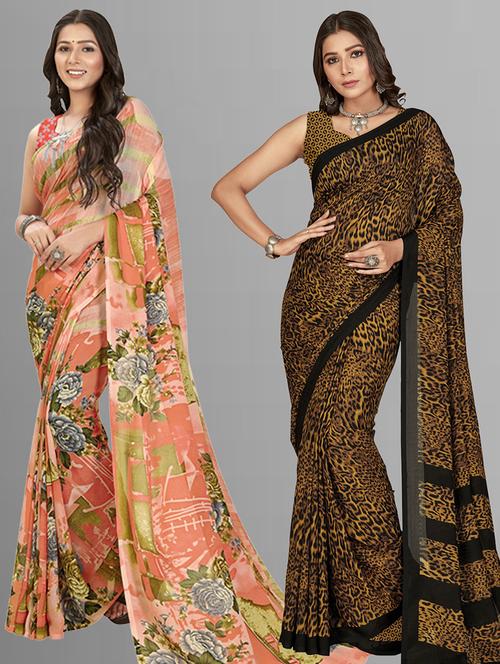 pack of 2 casual wear combo sarees - 21435120 - Very Small Image - 1