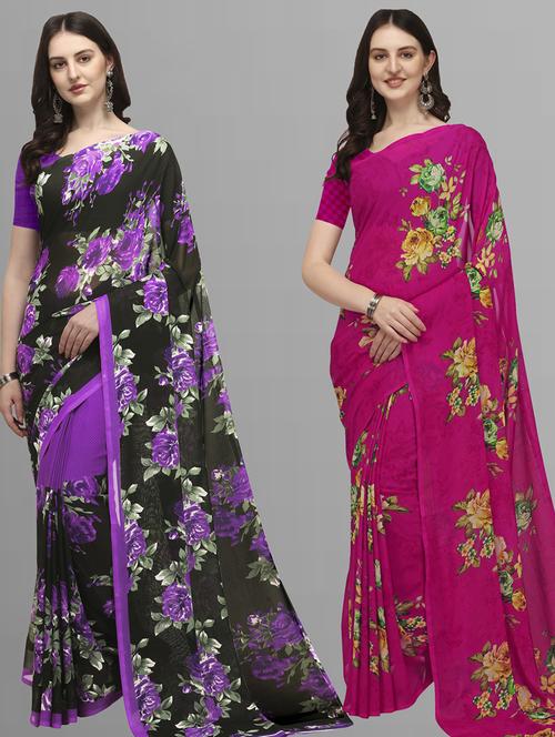 pack of 2 printed casual wear sarees - 21435132 - Very Small Image - 1