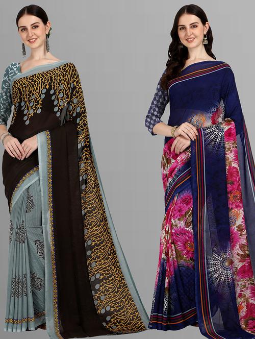 pack of 2 printed casual wear sarees - 21435133 - Very Small Image - 1