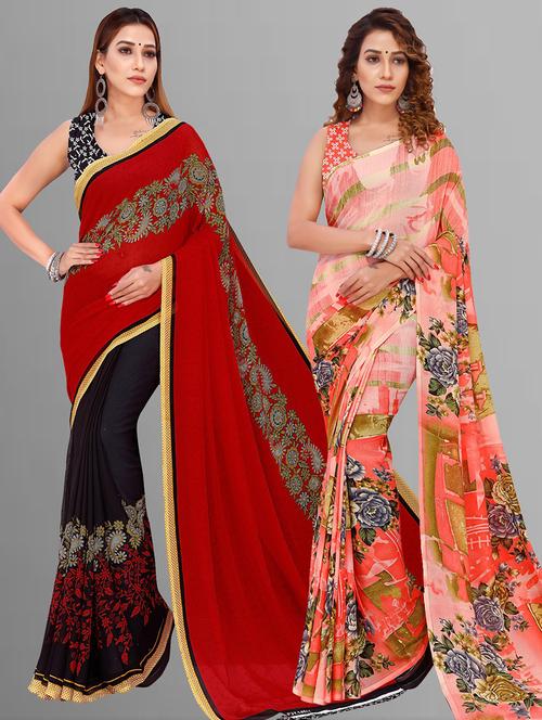 pack of 2 printed casual wear sarees - 21435136 - Very Small Image - 1