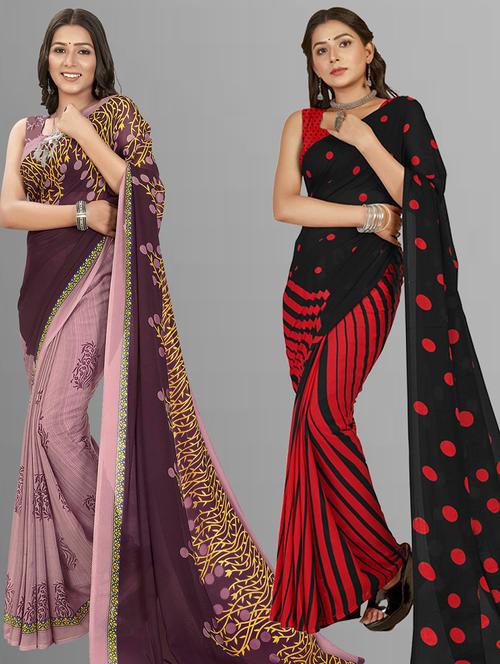 pack of 2 printed casual wear sarees - 21435143 - Very Small Image - 1