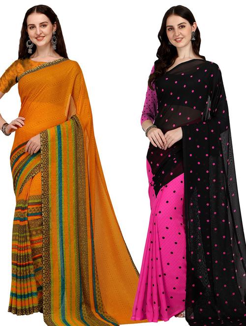pack of 2 printed casual wear sarees - 21435145 - Very Small Image - 1