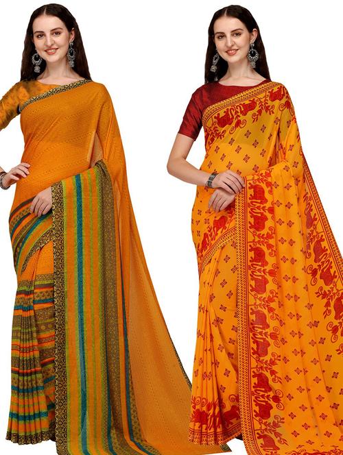pack of 2 printed casual wear sarees - 21435148 - Very Small Image - 1