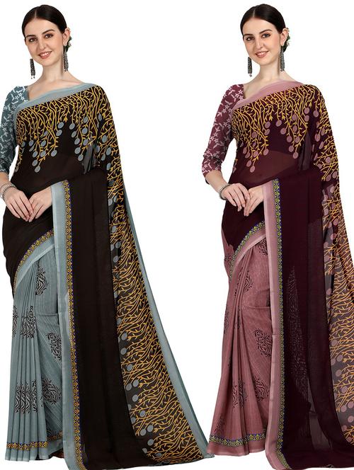 pack of 2 printed casual wear sarees - 21435149 - Very Small Image - 1