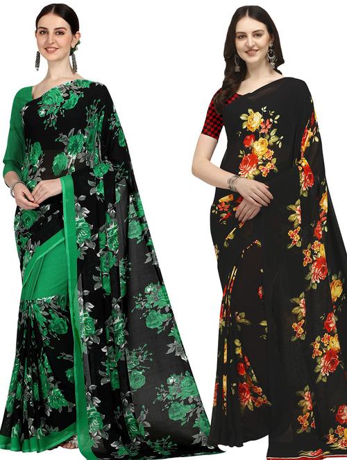 pack of 2 printed casual wear sarees - 21435150 - Very Small Image - 1