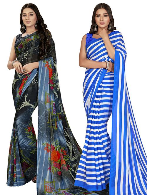 pack of 2 printed casual wear sarees - 21435155 - Very Small Image - 1