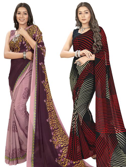 pack of 2 printed casual wear sarees - 21435156 - Very Small Image - 1