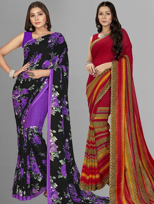 pack of 2 printed casual wear sarees - 21435161 - Very Small Image - 1
