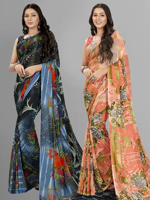 pack of 2 printed casual wear sarees - 21435163 - Very Small Image - 1