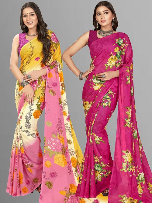 pack of 2 printed casual wear sarees - 21435170 - Very Small Image - 1