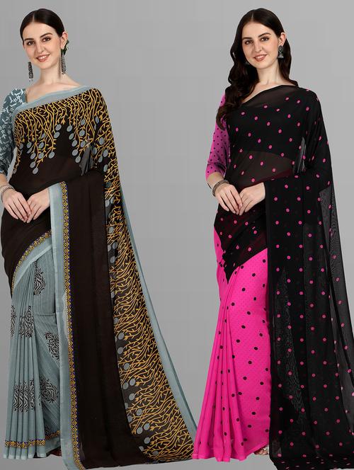 pack of 2 printed casual wear sarees - 21435175 - Very Small Image - 1
