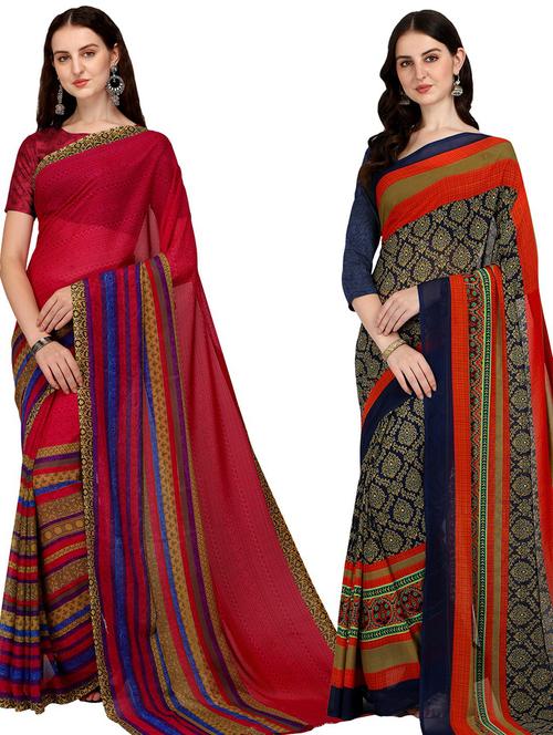 pack of 2 printed casual wear sarees - 21435177 - Very Small Image - 1