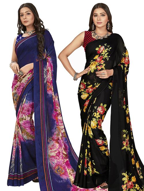 pack of 2 printed casual wear sarees - 21435178 - Very Small Image - 1
