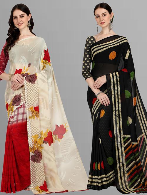 pack of 2 printed casual wear sarees - 21435182 - Very Small Image - 1