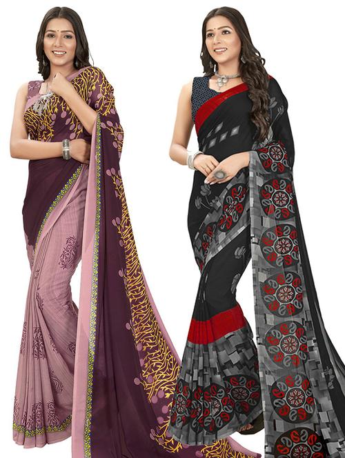 pack of 2 printed casual wear sarees - 21435184 - Very Small Image - 1