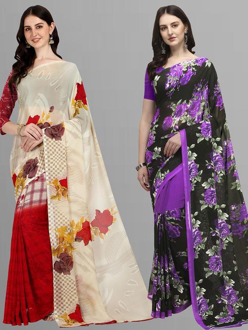 pack of 2 printed casual wear sarees - 21435185 - Very Small Image - 1