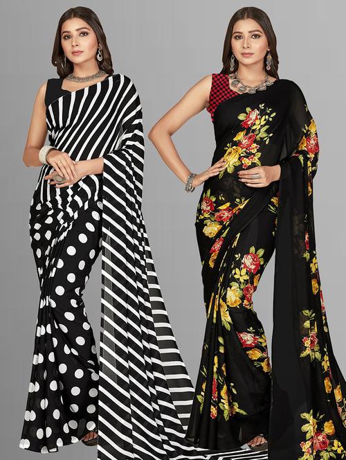 pack of 2 printed casual wear sarees - 21435187 - Very Small Image - 1