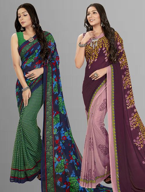 pack of 2 printed casual wear sarees - 21435192 - Very Small Image - 1