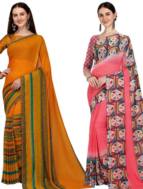 pack of 2 printed casual wear sarees - 21435196 - Very Small Image - 1