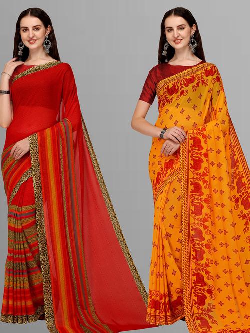 pack of 2 printed casual wear sarees - 21435197 - Very Small Image - 1