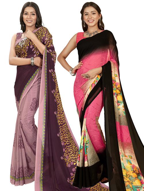 pack of 2 printed casual wear sarees - 21435204 - Very Small Image - 1
