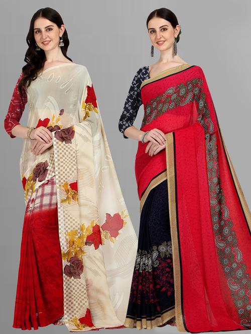 women pack of 2 casual wear combo sarees with blouse - 21435208 - Very Small Image - 1