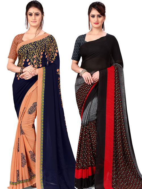 women pack of 2 casual wear combo sarees with blouse - 21435210 - Very Small Image - 1