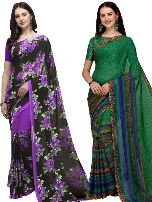 women pack of 2 casual wear combo sarees with blouse - 21435212 - Very Small Image - 1