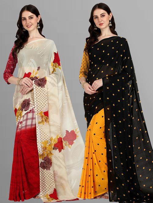 women pack of 2 casual wear combo sarees with blouse - 21435221 - Very Small Image - 1