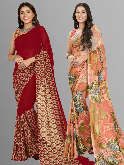 women pack of 2 casual wear sarees - 21435224 - Very Small Image - 1