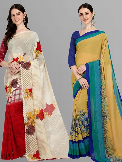 women pack of 2 casual wear sarees - 21435227 - Very Small Image - 1