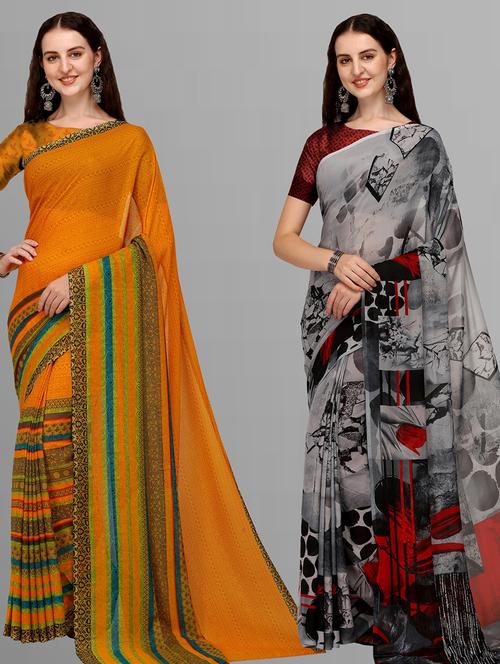 women pack of 2 casual wear combo sarees with blouse - 21435231 - Very Small Image - 1