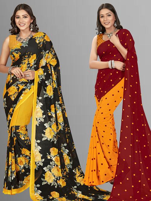 women pack of 2 casual wear combo sarees with blouse - 21435237 - Very Small Image - 1