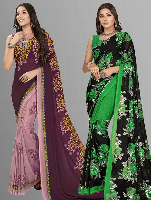 women pack of 2 casual wear combo sarees with blouse - 21435238 - Very Small Image - 1