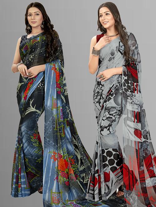 women pack of 2 casual wear sarees - 21435240 - Very Small Image - 1