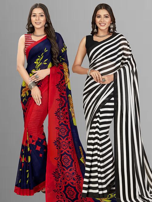 women pack of 2 casual wear combo sarees with blouse - 21435242 - Very Small Image - 1