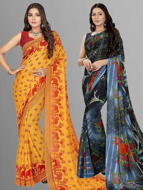 women pack of 2 casual wear combo sarees with blouse - 21435243 - Very Small Image - 1