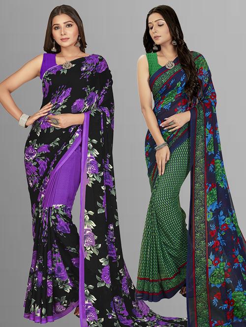 women pack of 2 casual wear combo sarees with blouse - 21435244 - Very Small Image - 1