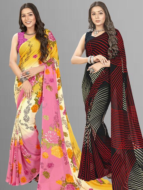 women pack of 2 casual wear combo sarees with blouse - 21435247 - Very Small Image - 1