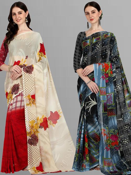women pack of 2 casual wear combo sarees with blouse - 21435248 - Very Small Image - 1