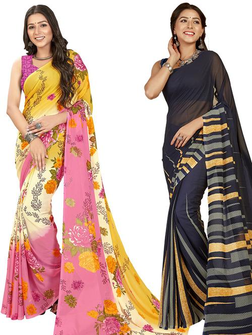 women pack of 2 casual wear combo sarees with blouse - 21435254 - Very Small Image - 1