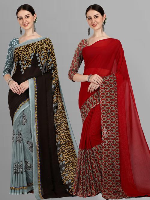 women pack of 2 casual wear combo sarees with blouse - 21435255 - Very Small Image - 1