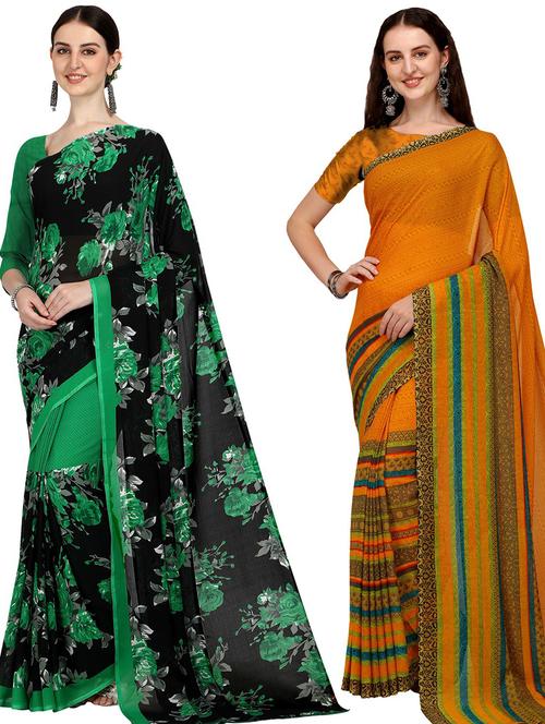 women pack of 2 casual wear combo sarees with blouse - 21435257 - Very Small Image - 1