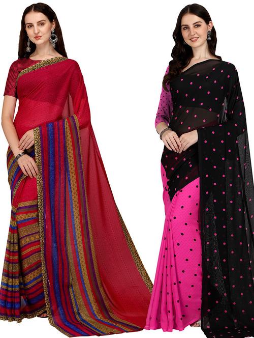 women pack of 2 casual wear combo sarees with blouse - 21435259 - Very Small Image - 1